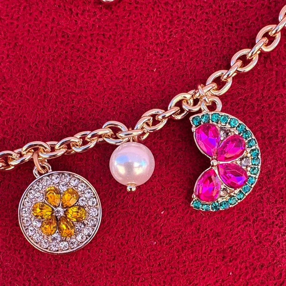 NEW Monet Gold Necklace with Colorful Charms and Pearls